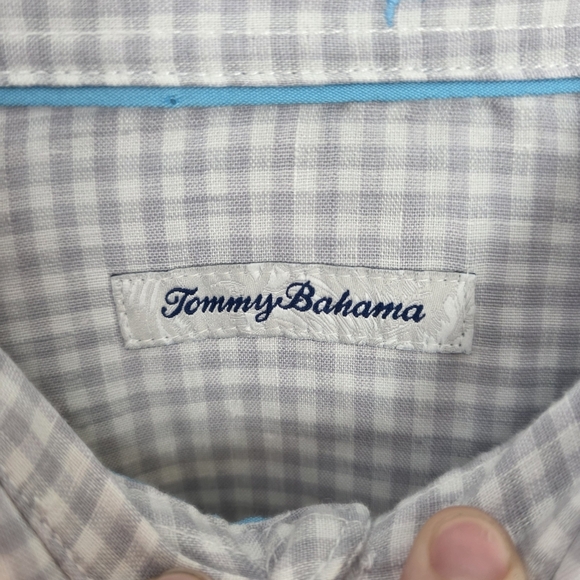 Tommy Bahama Men's White Grey Gingham Tropical 100% Linen Button Up Shirt Sz M - Picture 5 of 10